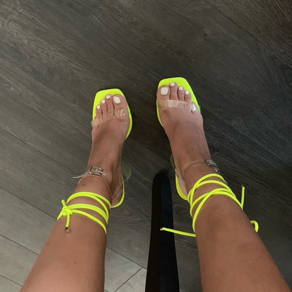 Squared Toe Neon Yellow Heels